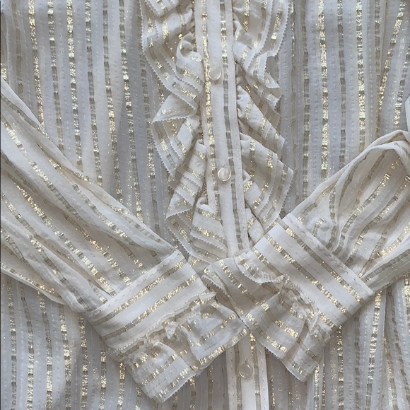 Tory Burch Stella Ruffle Stripe Silk Lame Blouse - Picture 8 of 11